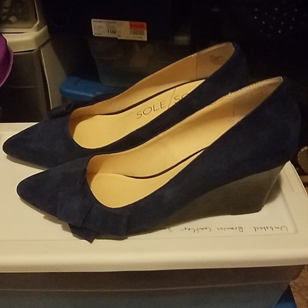 Wedge navy blue heels  6 1/2